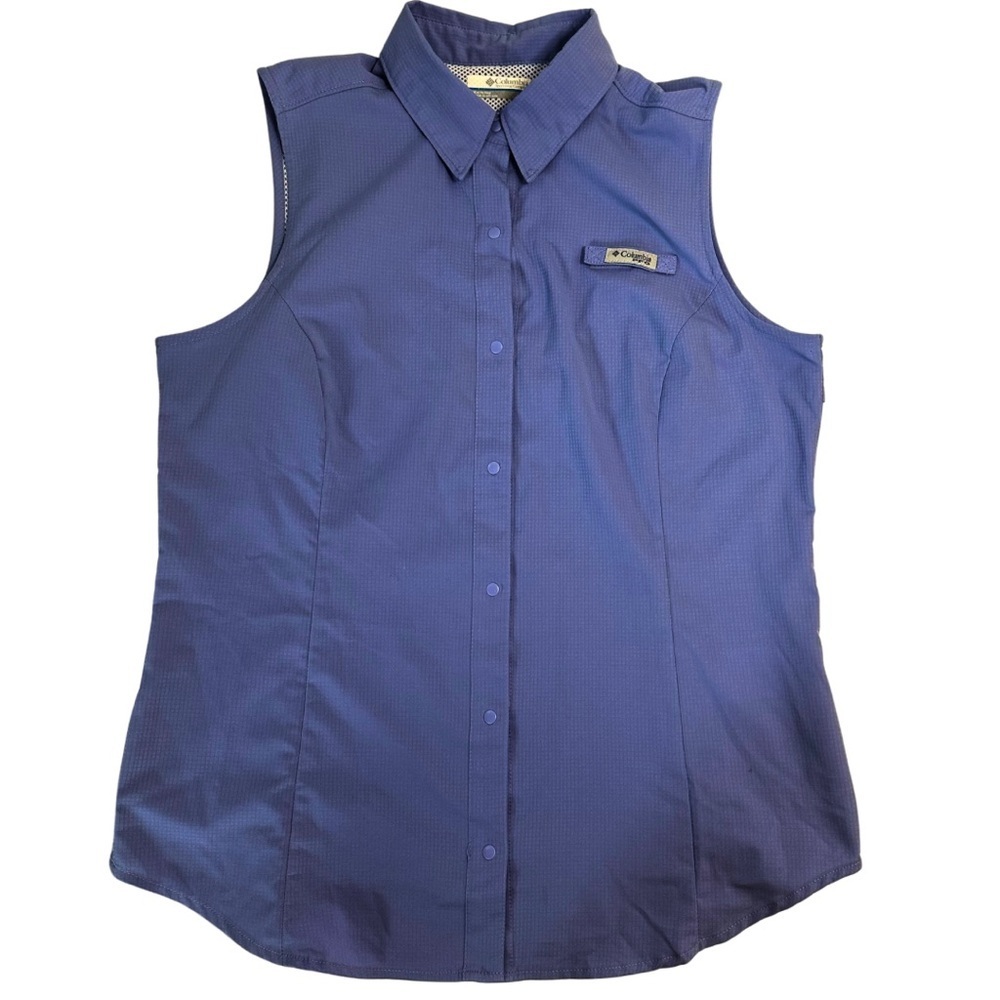 Columbia PFG Sleeveless‎ Fishing Shirt Women’s Size XL Blue Vented Button Front
